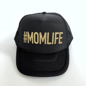 Trucker Hat Mom Life gold glitter